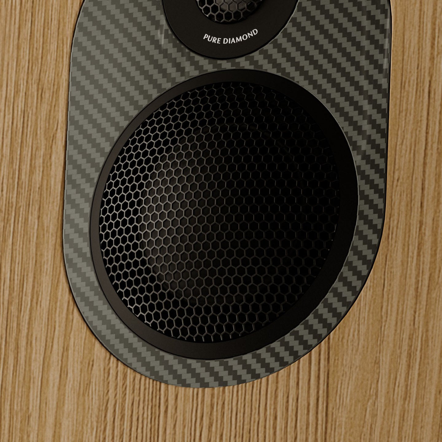 Marten Speaker driver with honeycomb pattern on a wooden surface
