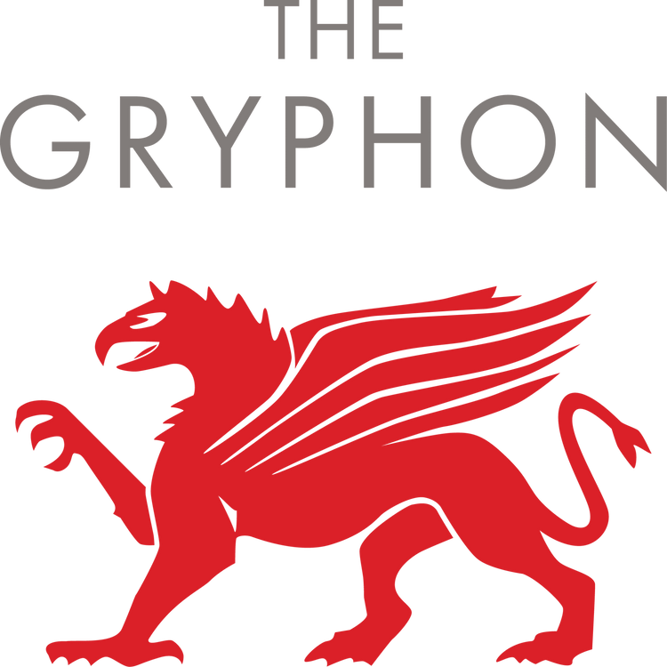Red gryphon logo on a green background with 'The Gryphon' text above.